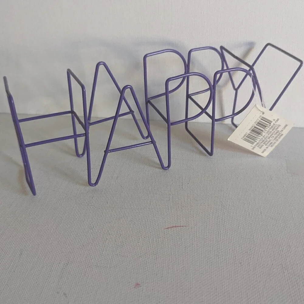 NWT Purple Wire 3D Happy Retro Word Sign Galentine Valentines Day 70s Home Decor